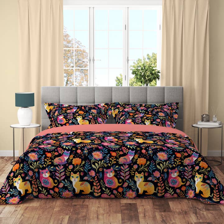 Cat Floral Leaf Petal Bohemian farverigt dynebetræk sæt for engroshandel hos Adore India