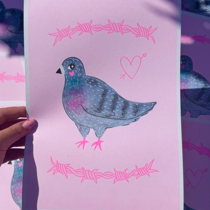 Pigeon A4 Risograph Print for wholesale by Amy Hastings