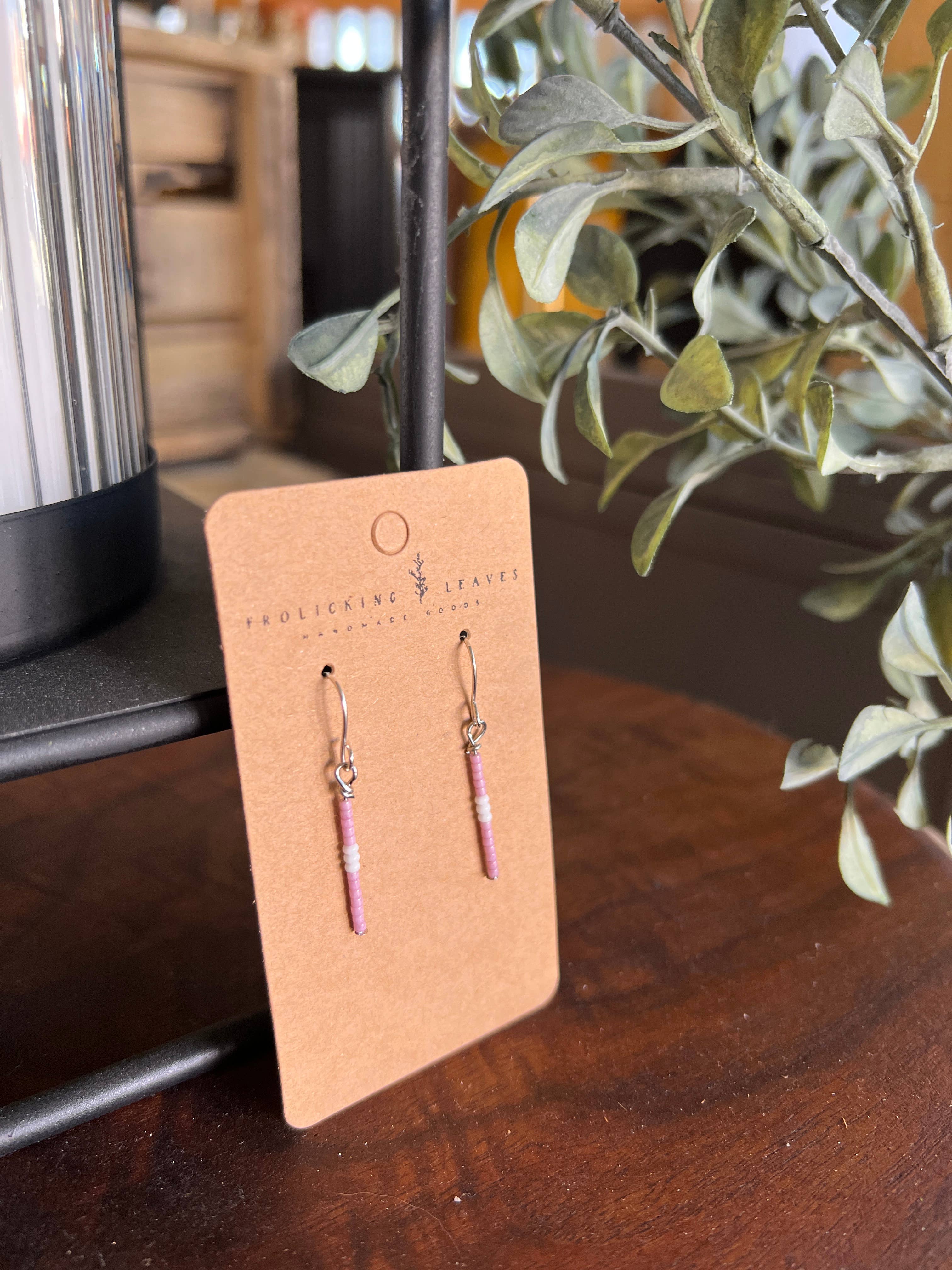 Frolicking Leaves - Wholesale Dangle Earrings - Pink and White Beaded Earrings