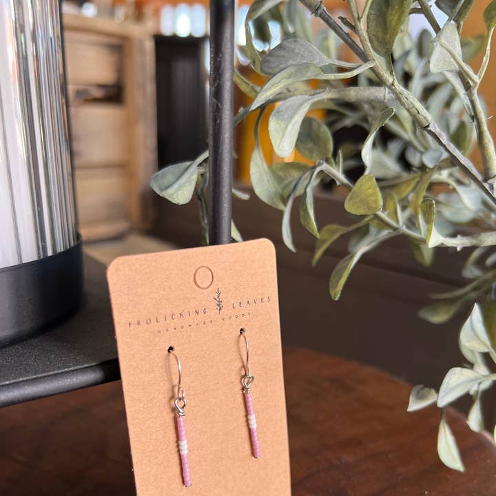 Frolicking Leaves - Wholesale Dangle Earrings - Pink and White Beaded Earrings0