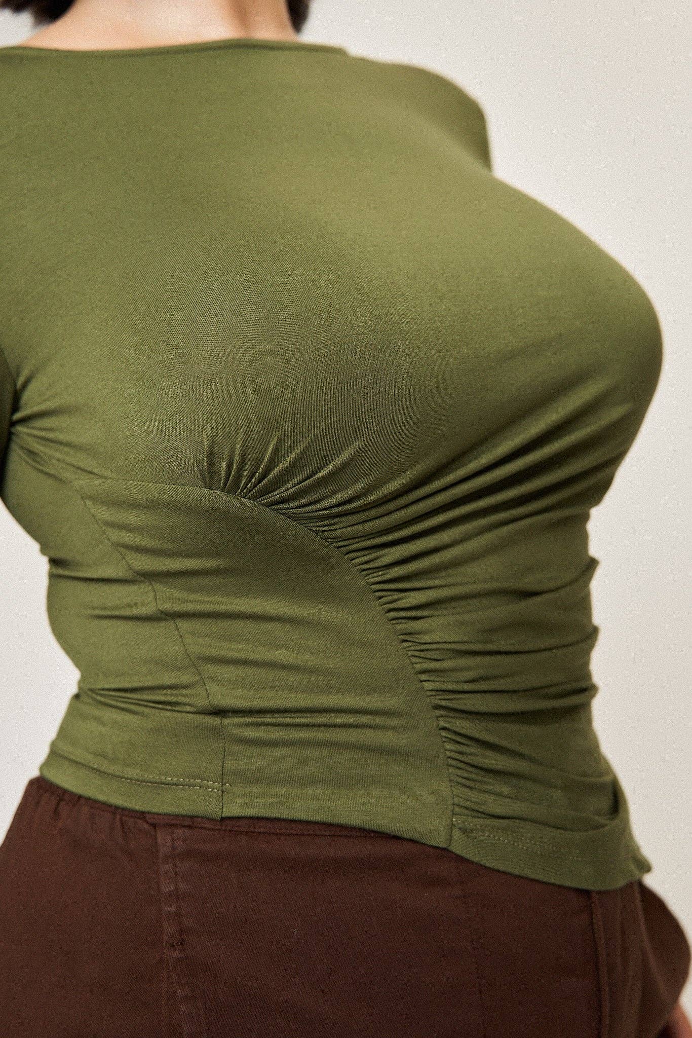 What Lo Wants - Wholesale Knit Top - Women's - Chloe Asymmetrical Split Top in Army Green3