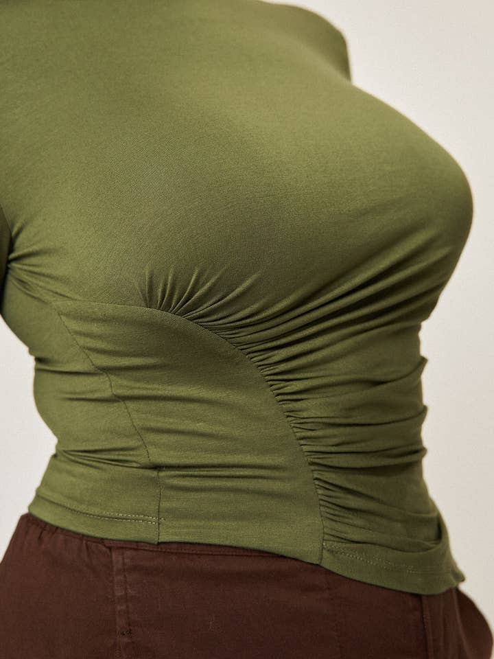 What Lo Wants - Wholesale Knit Top - Women's - Chloe Asymmetrical Split Top in Army Green3