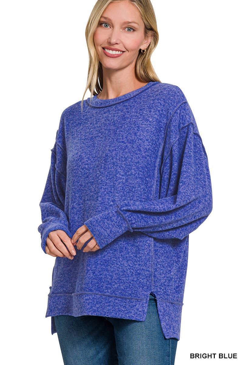 42POPS - Wholesale Knit Sweater - Women's - `.Brushed Melange Hacci Exposed Seam Sweater W/ Side21