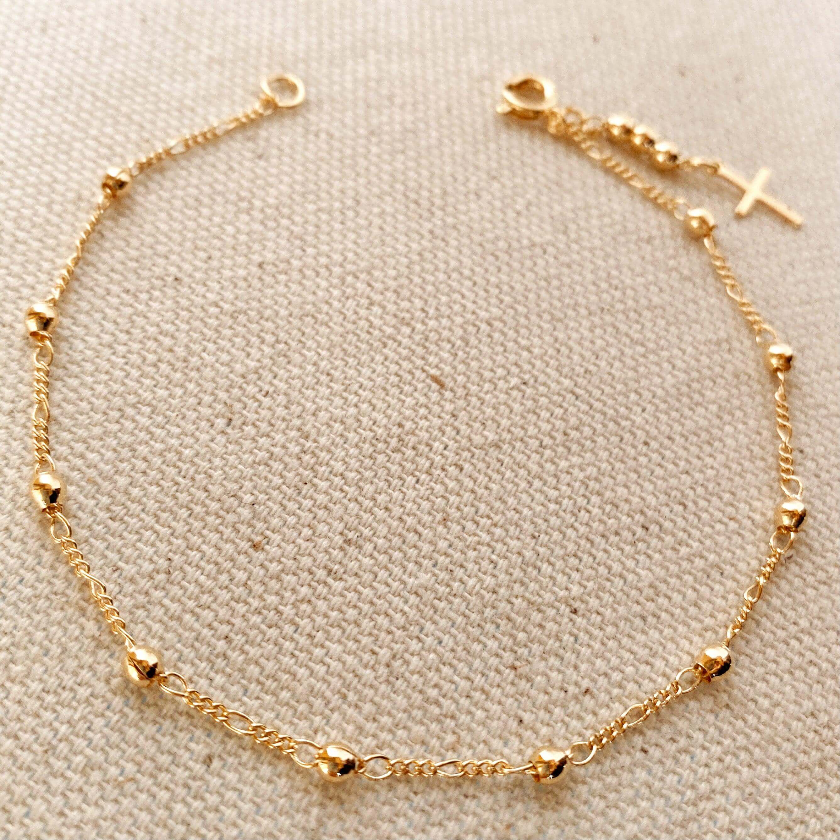 GoldFi - Wholesale Charm/Dangle Bracelet - 18k Gold Filled Beaded Bracelet with Cross Charm4