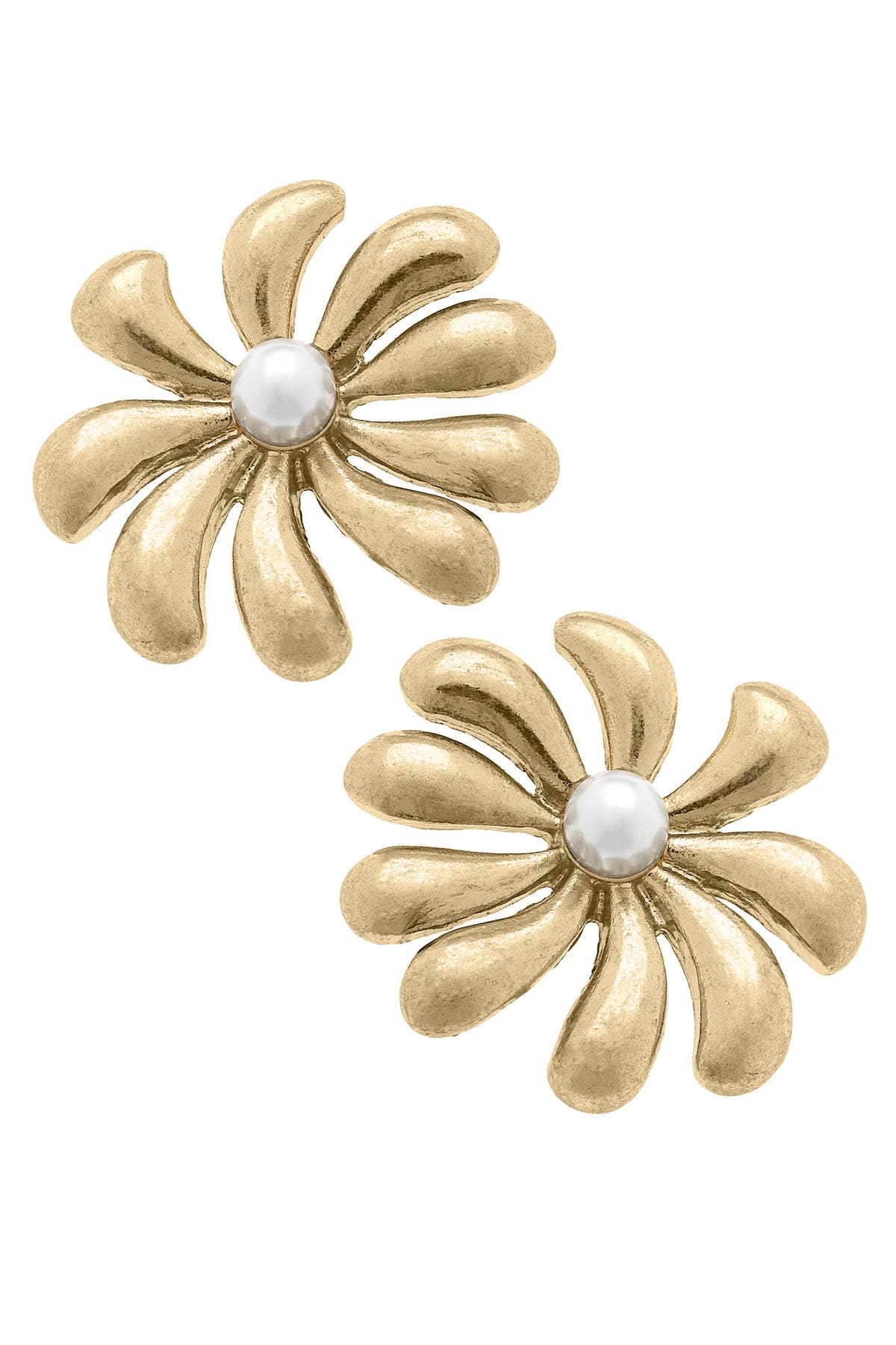 Canvas Style - Wholesale Stud/Post Earrings - Lulu Pearl Flower Stud Earrings in Shiny Gold0