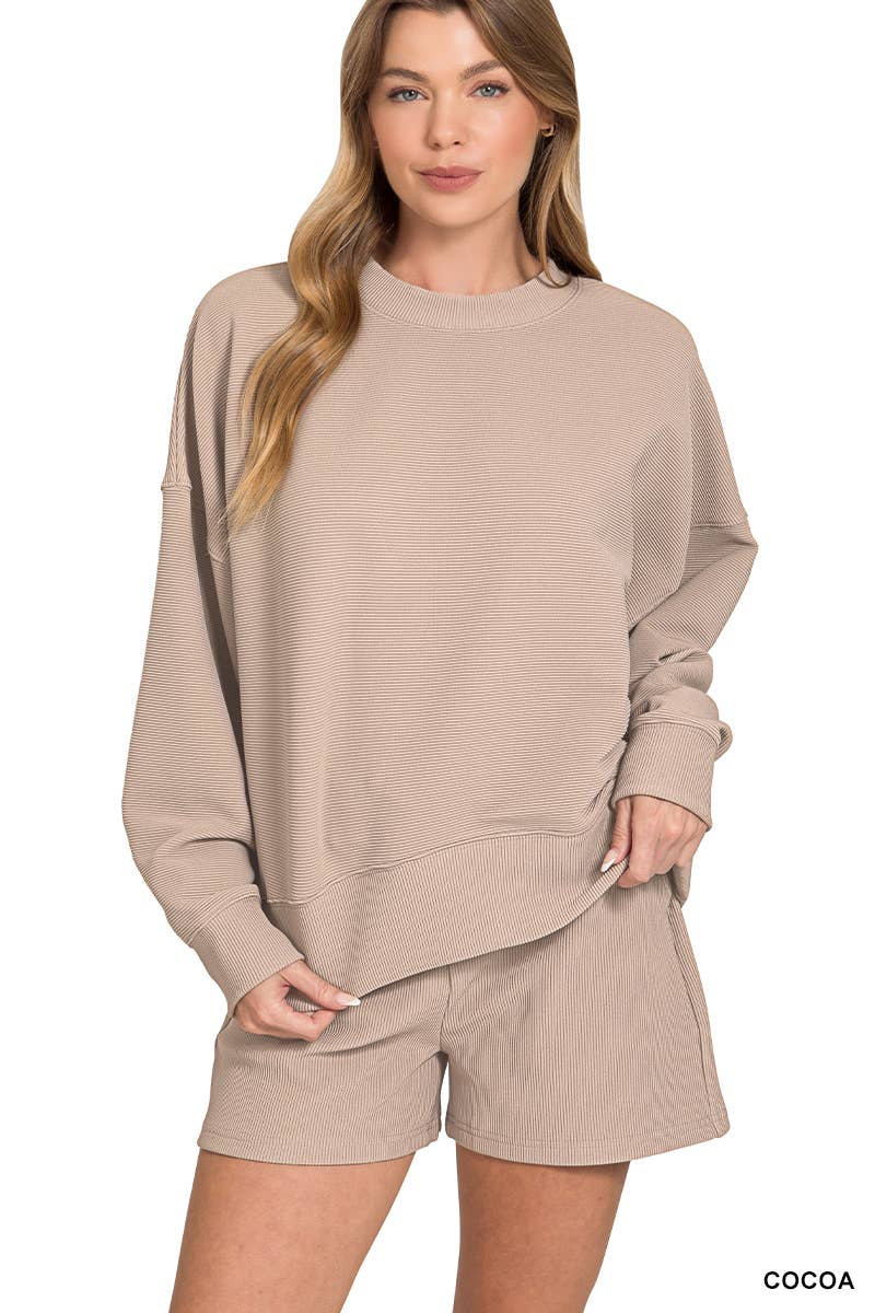Vanilla Monkey - Wholesale Lounge Set - Women's - Ribbed Round Neck Pullover And Shorts Set6