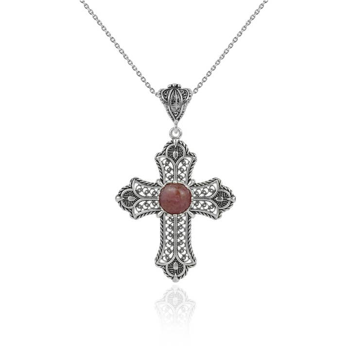 Filigranist Jewelry – wholesale Pendant/charm necklace – Sterling Silver Filigree Art Multi Gemstone Cross Necklace13