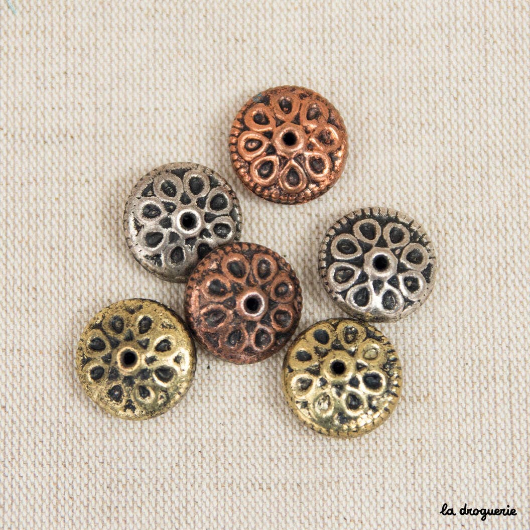 LA DROGUERIE - Wholesale Beads - Tribal Pearl engraved flower washer2