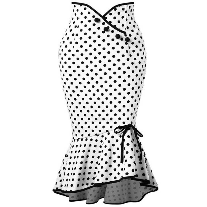 SALINA TRADING INC - Wholesale Skirt - Women's - Women Fashion Sexy Elegant Dot Printed Lace-Up Fishtail Skirt