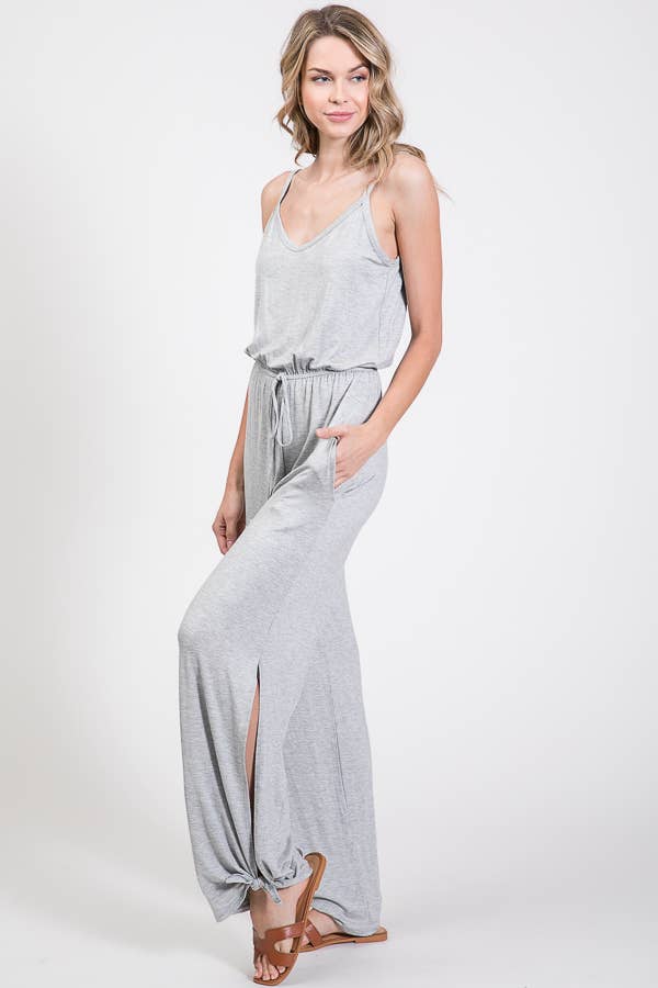 7th Ray - Wholesale Jumpsuit - Women's - Classic Aesthetic Split Side Tied Hem Jumpsuit J241816