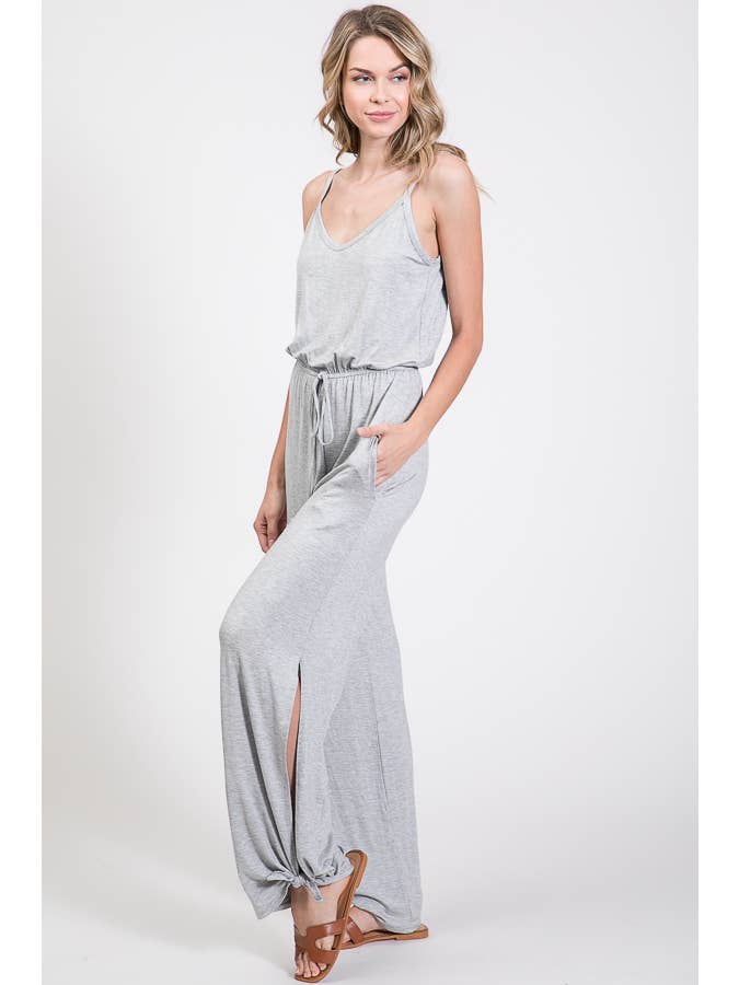7th Ray - Wholesale Jumpsuit - Women's - Classic Aesthetic Split Side Tied Hem Jumpsuit J241816