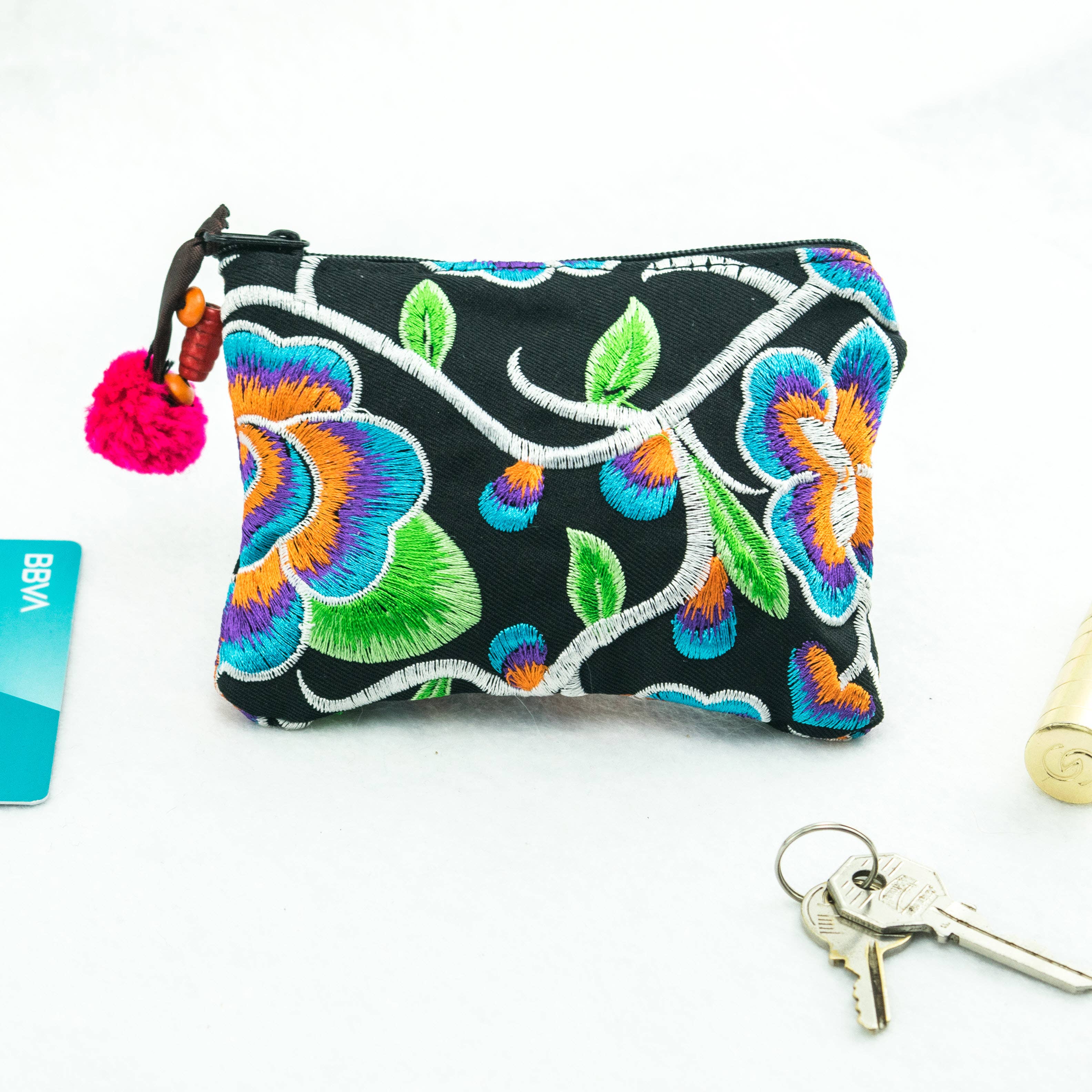 Lumily – wholesale Coin purse – Women’s – Embroidered Coin Purse with Pompom (Assorted) - Thailand