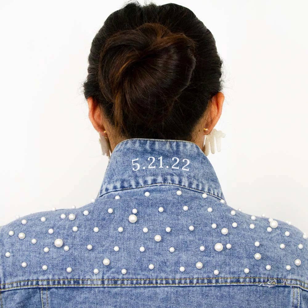 GiftsbyPR - Wholesale Denim Jacket - Women's - Wifey EST Custom Pearl Denim Jacket1