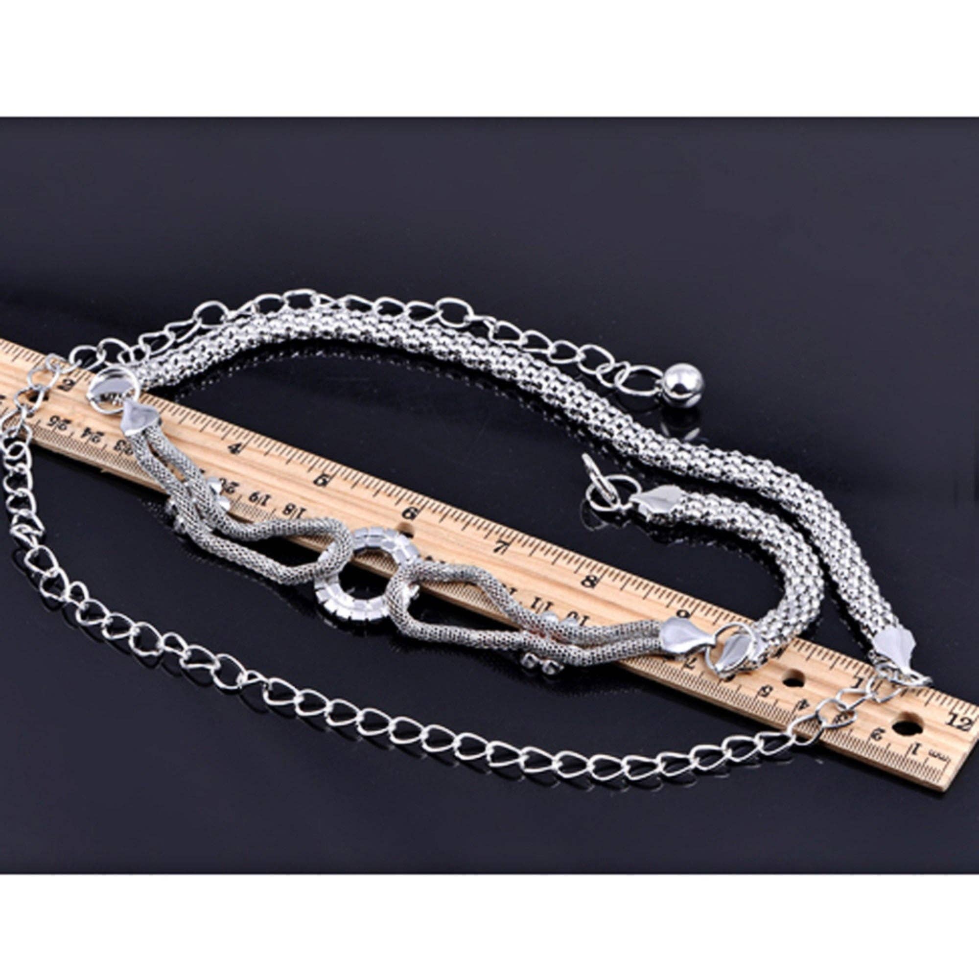 Silver Crystal Circle and Floral Accent Waist Chain Adjustable Bell for wholesale on Faire2