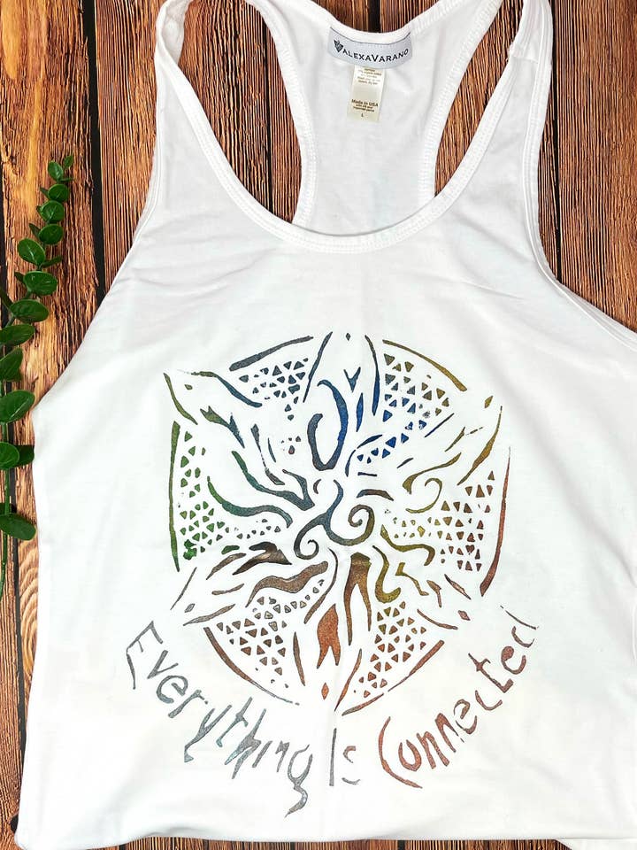 Everything is Connected Hand Painted Women's Yoga Tank for wholesale by Third Wolf Designs