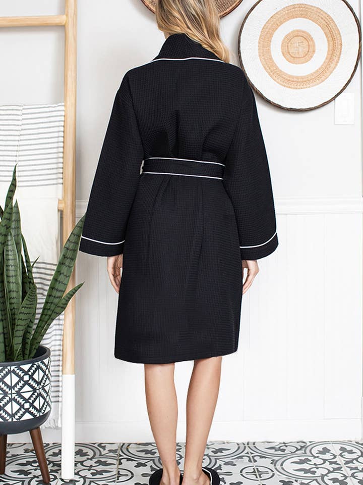 Lotus Linen - Wholesale Robe – Women's - Knee-Length Waffle Robe for Women21