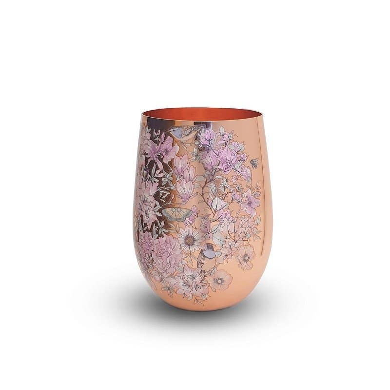 CLINQ - Wholesale Wine Glass - Floral Print Copper Glasses2