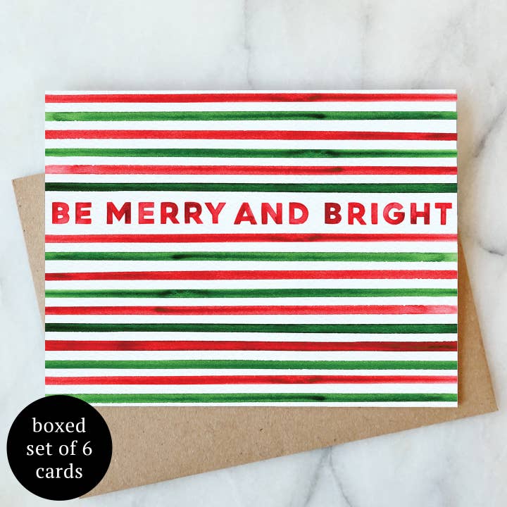Be Merry and Bright hälsningskort - Boxuppsättning med 6 | Jul för wholesale av Abigail Jayne Design