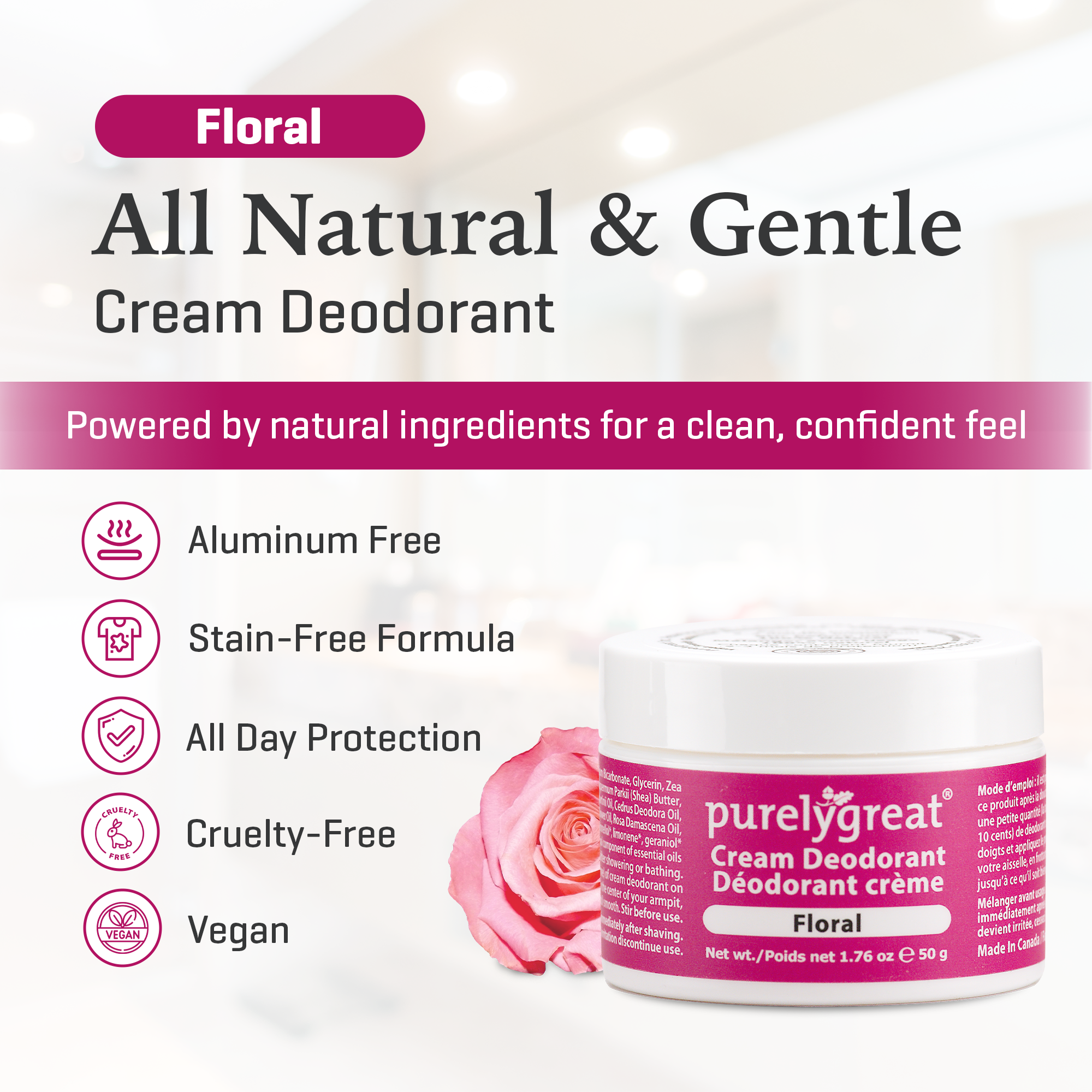 Purelygreat Natural Deodorants - Wholesale Deodorant - Unisex - Purelygreat Cream Deodorant - Floral4
