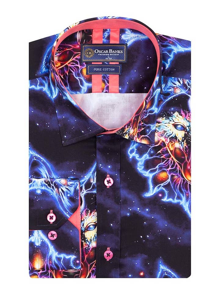 Space Wolf Print Men's Shirt with Matching Handkerchief for wholesale by Makrom