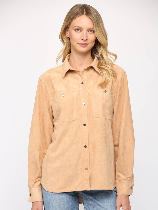 FAUX SUEDE TWO FRONT POCKET SHIRT (FT6915) for wholesale by FATE