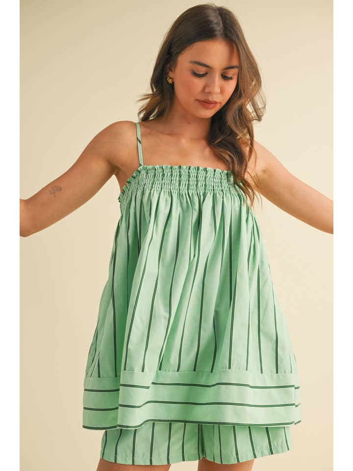 Klesis - Wholesale Lounge Set - Women's - IST5891 STRIPED SLEEVELES TUNIC TOP AND SHORTS SET