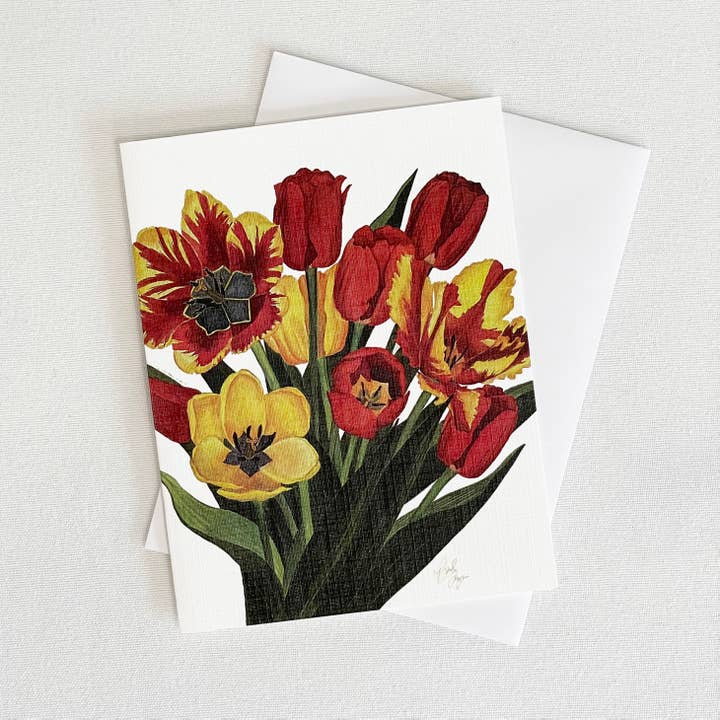 Red & Yellow Tulip Notecard for wholesale by Broad Bloom