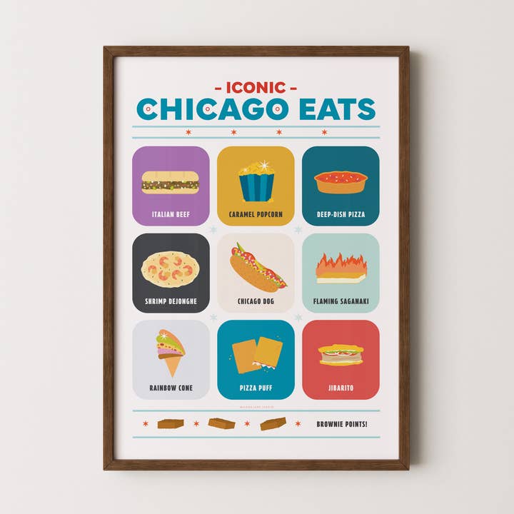Chicago Iconic Eats Art Print for wholesale by Moon&June Studio