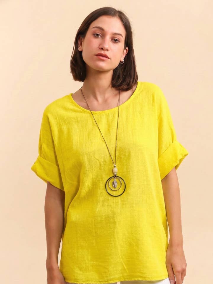 CX 21075 - Top leve liso em algodão com colar por atacado de Lucky Nana