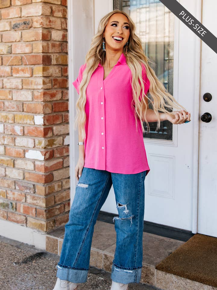 PLUS SIZE Button Down Woven Blouse for wholesale by Dear Scarlett