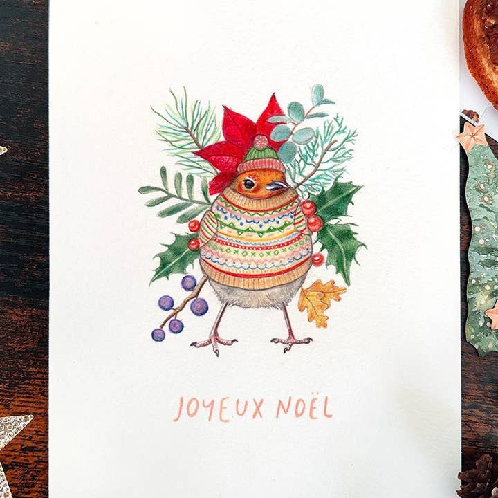 Festive Robin Christmas Card | Traditional Greetings Card for wholesale by Beth Goodwin Designs