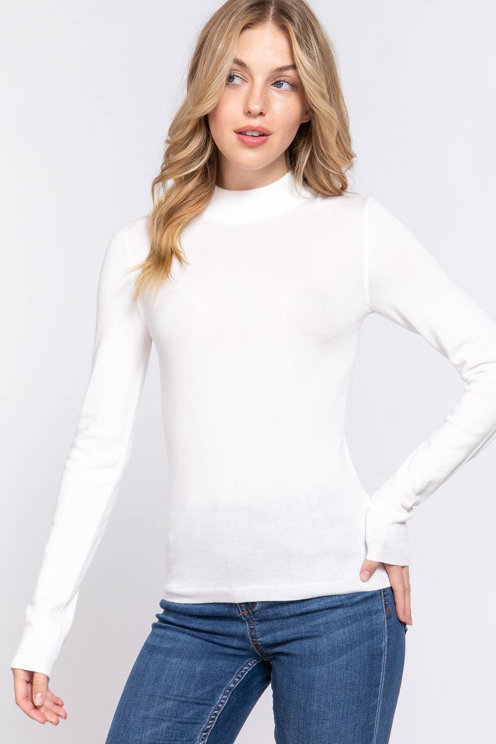 Active Basic | Active USA - Venta al por mayor Jersey de punto - Mujer - Suéter básico de manga larga con cuello simulado33