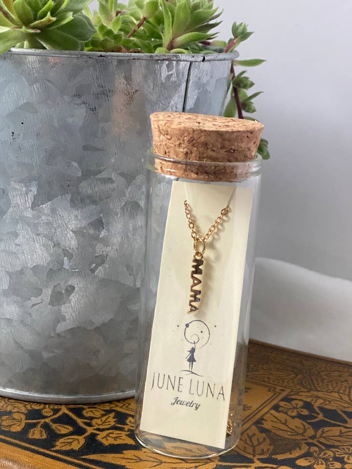 Gold "Mama" Charm Necklace for wholesale by June Luna Jewelry
