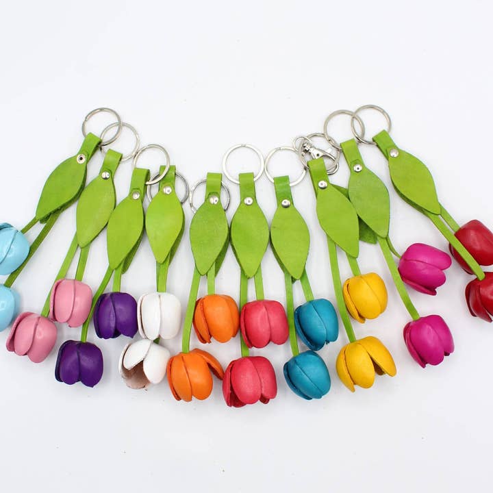 Sunflower Handmade leather inc – Porta-chaves - Mulher por atacado – porta-chaves de couro em forma de tulipa, acessório de bolsa, amuleto de mala2