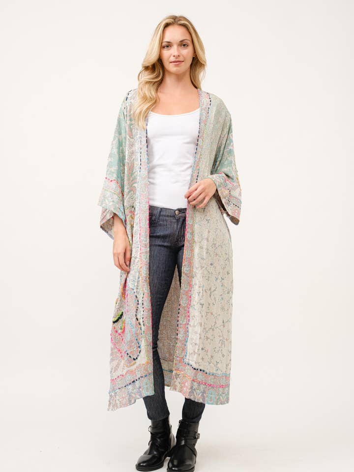 Caprice Thick Stitch Embroidered Duster for wholesale by Raj Trading & Imports (USA) Inc.