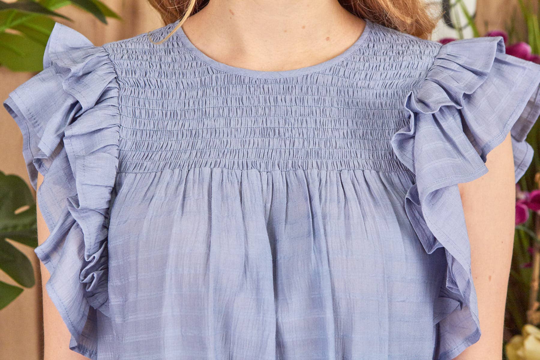 P.S Kate - Wholesale Blouse - Women's - Solid woven smocking top PLUS (P17912-PLUS)3