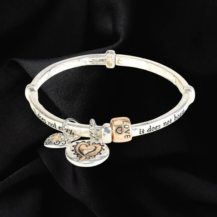 Dicksons - Wholesale Charm/Dangle Bracelet - MESSAGE BRACELET 1 COR 13:4 2TONE