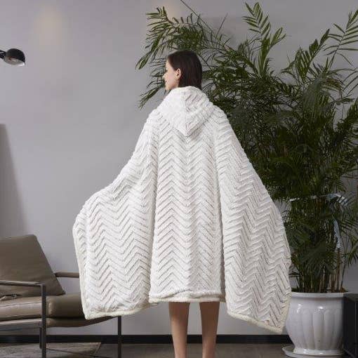 Duke Imports - Wholesale Throw Blanket - "Chevron Sandstone" Faux Fur Plush Hooded Throw Blanket0