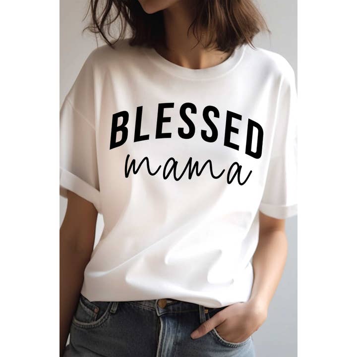 T-shirt Gráfico Oversized BLESSED MAMA por atacado de BLUME & CO.
