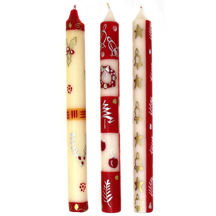 Global Crafts – wholesale Tapered candle/candlestick – Christmas Hand Painted Dinner Candles Set - Kimeta Design