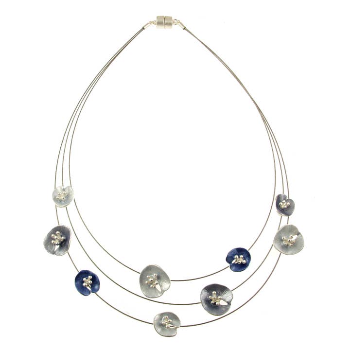 Origin Jewelry - Wholesale Pendant/Charm Necklace - Floral Lilypad Necklace, Three Strands, 18", Magnetic Clasp