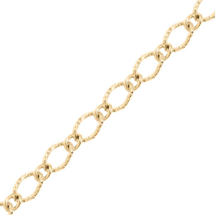 18K Gold PVD Stainless Steel Hammered Oval Chain - By The Foot / SPL1032 for wholesale on Faire