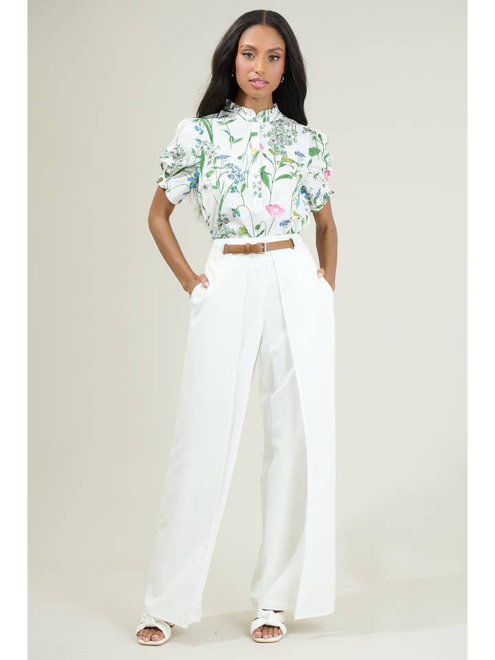 WHT PINK GREEN Clove Garden Floral Puff Sleeve Top for wholesale on Faire