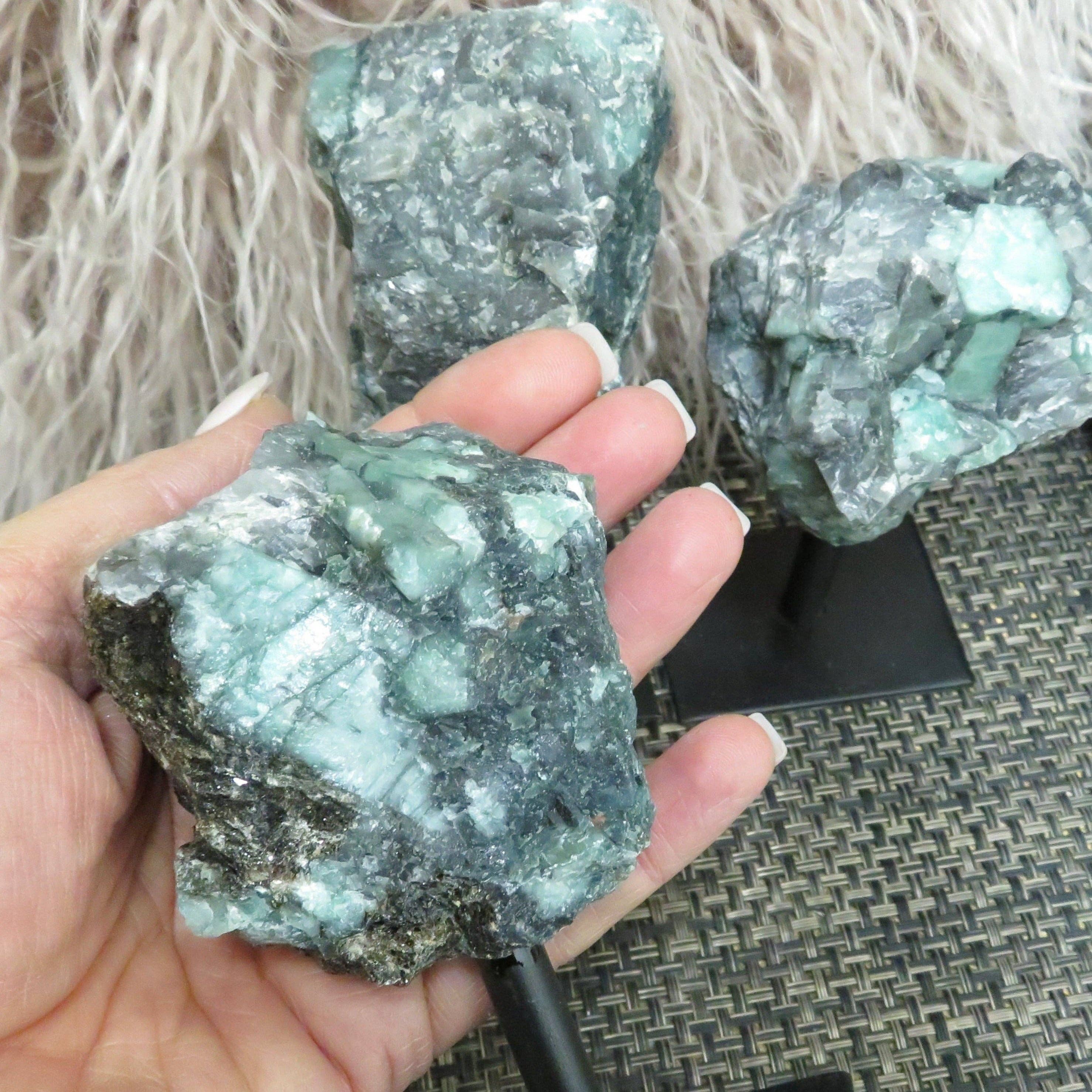 Rock Paradise - Wholesale Decorative Tabletop Object - Crystal Emerald on Metal Stand - Raw Emerald Chunk (RK3-05)4