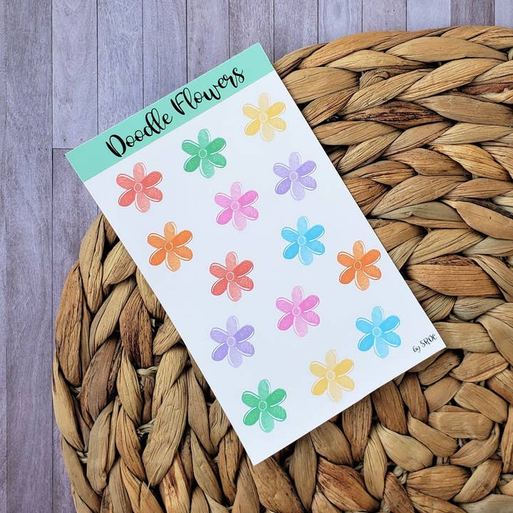 Feuille d'autocollants floraux Doodle pour la vente par Spare Room Design Co.
