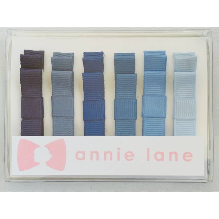 Æske med 6 hårsløjfer - blå ensfarvede for engroshandel hos Annie Lane