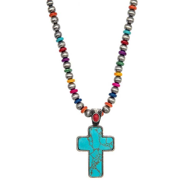 anbfashion – Großhandel Schmucksets – KREUZ EDELSTEIN ANHÄNGER PERLENKETTE SET 702