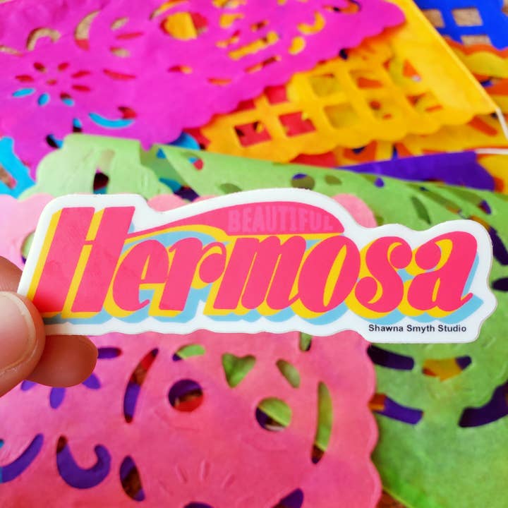 Hermosa Spanish Waterproof Vinyl Sticker for wholesale by Shawna Smyth Studio