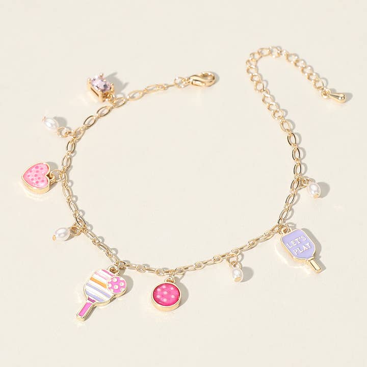 Sensibling Corp. - Wholesale Charm/Dangle Bracelet - Lets Play Message Enamel Pickleball Pearl Charm Bracelet4