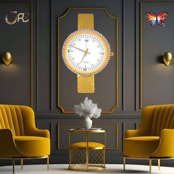 Luxury Gold Designer Modern Wall Accent Decorative Clock for wholesale by JRE Home Decor
